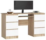 Kirjutuslaud sahtlitega Akord A11, 135 cm x 50 cm, 77 cm, valge v./sonoma tamm v.