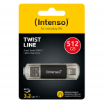USB m&auml;lupulk Intenso Twist Line, must v., 512 GB