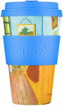 Plastikust klaas Ecoffee Cup Van Gogh The Bedroom, 400 ml, 9 cm, pol&uuml;piimhape (pla), sinine v./oranž v./mitmev&auml;rviline