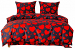 Voodipesukomplekt Red Hearts PEB-1052, must v./punane v., 70 x 80 cm, 160 x 200 cm