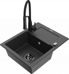 K&ouml;&ouml;givalamu koos kraaniga Mexen Enzo Black granite+Black, graniit, 57 cm x 46 cm x 17.4 cm, black granite+black