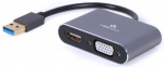 Adapter Gembird USB - HDMI/VGA A-USB3-HDMIVGA-01 USB male, HDMI/VGA female, 0.15 m, hall v.
