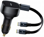 Auto laadija Baseus Enjoyment Retractable 2-in-1, 2 x USB Type C, must v., 33 W