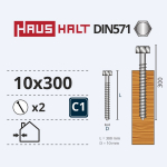 Puidukruvi, universaalsed Haushalt, 10 x 300 mm, 2 tk