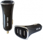 Auto laadija Beline, 3 x USB, must v.