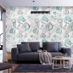 Fototapeet Artgeist Autumn Souvenirs - Floral Pattern With Turquoise Leaves, 70 cm x 100 cm