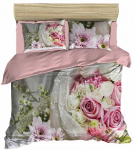 Voodipesukomplekt Mijolnir 178PRL1113, valge v./roheline v./roosa v., 50 x 70 cm, 160 x 220 cm