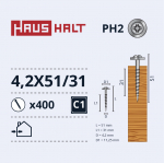 Isekeermestavad kruvid Haushalt DIN 14566, 4.2 mm x 51 mm, 400 tk