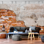 Fototapeet Artgeist Eclectic Masonry - Slabs Of Textured Concrete On A Background Of Red Bricks, 70 cm x 70 cm