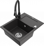 K&ouml;&ouml;givalamu koos kraaniga Mexen Enzo Black granite+Black, graniit, 57 cm x 46 cm x 17.4 cm, black granite+black