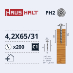 Isekeermestavad kruvid Haushalt DIN 14566, 4.2 mm x 65 mm, 200 tk