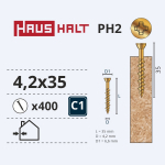 Puidukruvi, osb plaatidele Haushalt PH, 4.2 x 35 mm, kollane v., 400 tk