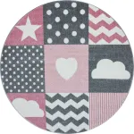 Vaip sise Ayyildiz Kids Heart And Star, valge v./hall v./roosa v., 120 cm x 120 cm