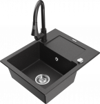 K&ouml;&ouml;givalamu koos kraaniga Mexen Enzo Black granite, graniit, 57 cm x 46 cm x 17.4 cm, black granite