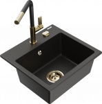 K&ouml;&ouml;givalamu koos kraaniga Mexen Milo, vaik/graniit, 43.5 cm x 41 cm x 17.1 cm, kuldne/must