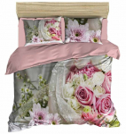 Voodipesukomplekt Mijolnir 178PRL1213, valge v./roheline v./roosa v., 50 x 70 cm, 200 x 220 cm