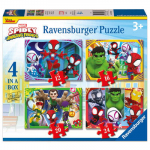 Pusle Ravensburger Spidey & His Amazing Friends 4in1, 19 cm x 14 cm, 72 tk, mitmev&auml;rviline