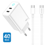 Reisilaadija Jellico EU19 GaN 40W PD, 2 x USB Type-C, 100 cm, valge v., 40 W
