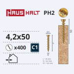 Puidukruvi, osb plaatidele Haushalt, 4.2 x 50 mm, kollane v., 400 tk