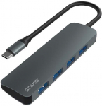 Adapter Savio AK-54 USB Type C Male, 4 x USB female, 0.18 m, hall