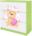 Laste kummut Kocot Kids Babydreams Teddybear Butterflies, valge v./roheline v., 80 cm x 41 cm x 80.5 cm