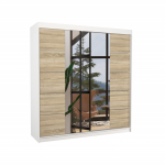 Riidekapp Dalmatia, valge v./sonoma tamm v., 200 cm x 58 cm x 215 cm, peegliga