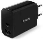 Telefoni laadija Philips, USB Type C/USB/AC/DC, must v., 30 W