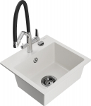 K&ouml;&ouml;givalamu koos kraaniga Mexen Milo Duo, graniit, 43.5 cm x 41 cm x 17.1 cm, valge/h&otilde;be/must