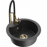 K&ouml;&ouml;givalamu koos kraaniga Mexen Diego, graniit, 48.8 cm x 48.8 cm x 16.7 cm, black granite+black/gold