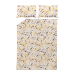 Voodipesukomplekt Okko Jungle Leaf, kollane v./kreemjasvalge, 50 x 70 cm, 160 x 200 cm, 3 tk