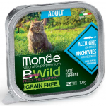 Monge BWild Adult pastett an&scaron;ooviste ja k&ouml;&ouml;giviljadega kassidele, 100 g