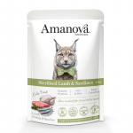 Amanova Sterilised gulia&scaron;as su ėriena ir sardinėmis sterilizuotoms katėms, 85 g