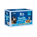 Brit Premium Fillets in Gravy Family Plate konservtoidu komplekt kassidele, 12 x 85 g
