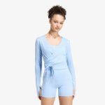 adidas 3 Stripes Studio Soft Ballet Wrap Top Glow Blue/ Earth Strata - Suurus M (KY1961 T-s&auml;rgid)