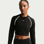 Nike Sportswear Women's Tight Long-Sleeve Cropped Top Black/ Black/ Chalk/ Chalk - Suurus XS (IF0338-010 T-s&auml;rgid)