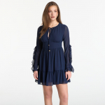 Sukienka Michael Kors Ruffled Georgette Long-Sleeve Dress Midnight Blue - Suurus XS (MF583637R3 409 Kleidid)