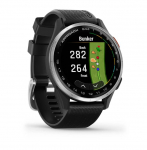 Garmin Approach S44 k&auml;ekell, h&otilde;bedane alumiiniumraam ja must silikoonist rihmaga