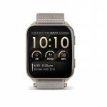 Venu&nbsp;X1 Soft Gold Titanium Caseback and French Gray ComfortFit Nylon Band