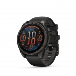 Garmin fēnix 8 AMOLED Sapphire kell, 47 mm, S&uuml;siniku hall DLC titaan koos musta/kruusakarva halli silikoonrihmaga.