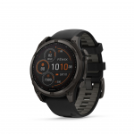 Garmin fēnix 8 Solar Sapphire k&auml;ekell, 47 mm, S&uuml;siniku hall DLC titaan koos musta/kruusakarva halli silikoonrihmaga.