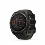 Garmin fēnix 8 Solar Sapphire k&auml;ekell, 51 mm, S&uuml;siniku hall DLC titaan koos musta/kruusakarva halli silikoonrihmaga.