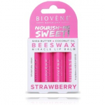 Biovene Nourish-Me Sweet! Bees Wax Miracle Lip Balm Strawberry huulepalsam kuivale ja l&otilde;henenud nahale - 4 x 4,25 g.