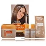 Kativa Brazilian Straightening plaukų tiesinimo rinkinys (&scaron;ampūnas 15 ml. + 30 ml. + kaukė 150 ml. + kondicionierius 30 ml.) - 1 tk.