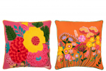 Dekoratiivpadi FLOWERS tikkimustriga 45x45cm, oranž/roosa