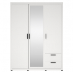 Riidekapp MIRA 3-ukseline peegli ja sahtlitega, valge