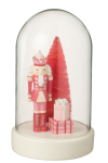Dekoratiivne klaasikupu NUTCRACKER LED-valgustusega 17,5x28,5x17,5 cm, valge/roosa