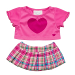 BUILD-A-BEAR roosa ruudulise seeliku ja pluusi komplekt