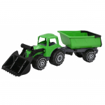 PLASTO Eeslaaduriga traktor koos treileriga, roheline, 56 cm