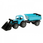 PLASTO Eeslaaduriga traktor koos treileriga, sinine, 56 cm