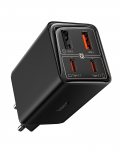 Seina kiirlaadija GaN6 Pro 65W 2xUSB-A + 2xUSB-C QC PD koos USB-C kaabliga 1m, must